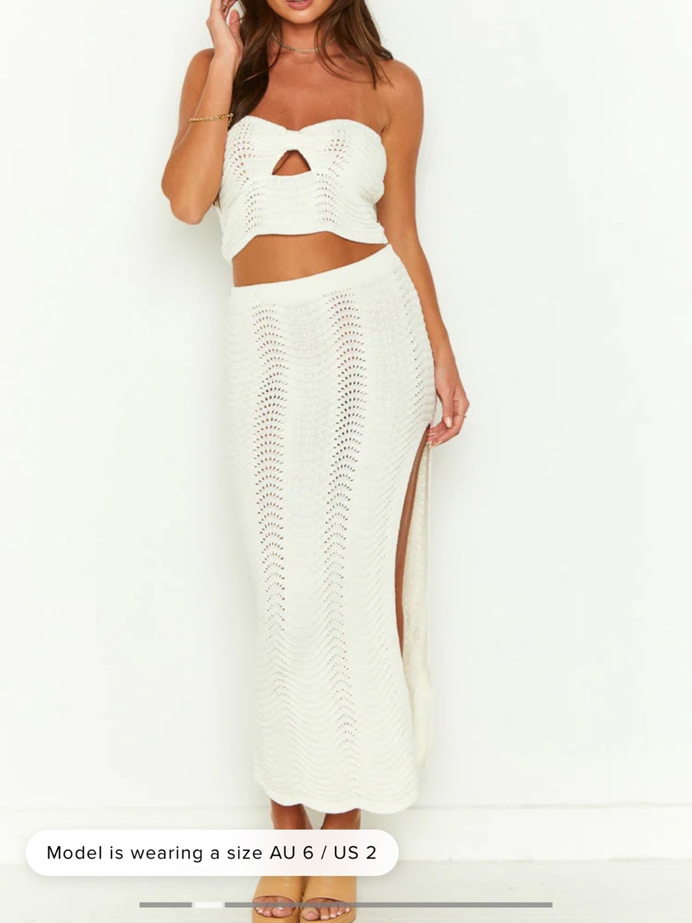 12th Tribe Nita Cream Knit Midi Skirt and Strapless Top Set - Picture 5 of 5